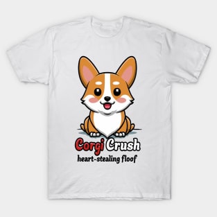 Whimsical Wonders: Corgi Crunch Heart-Stealing Floof Animation T-Shirt